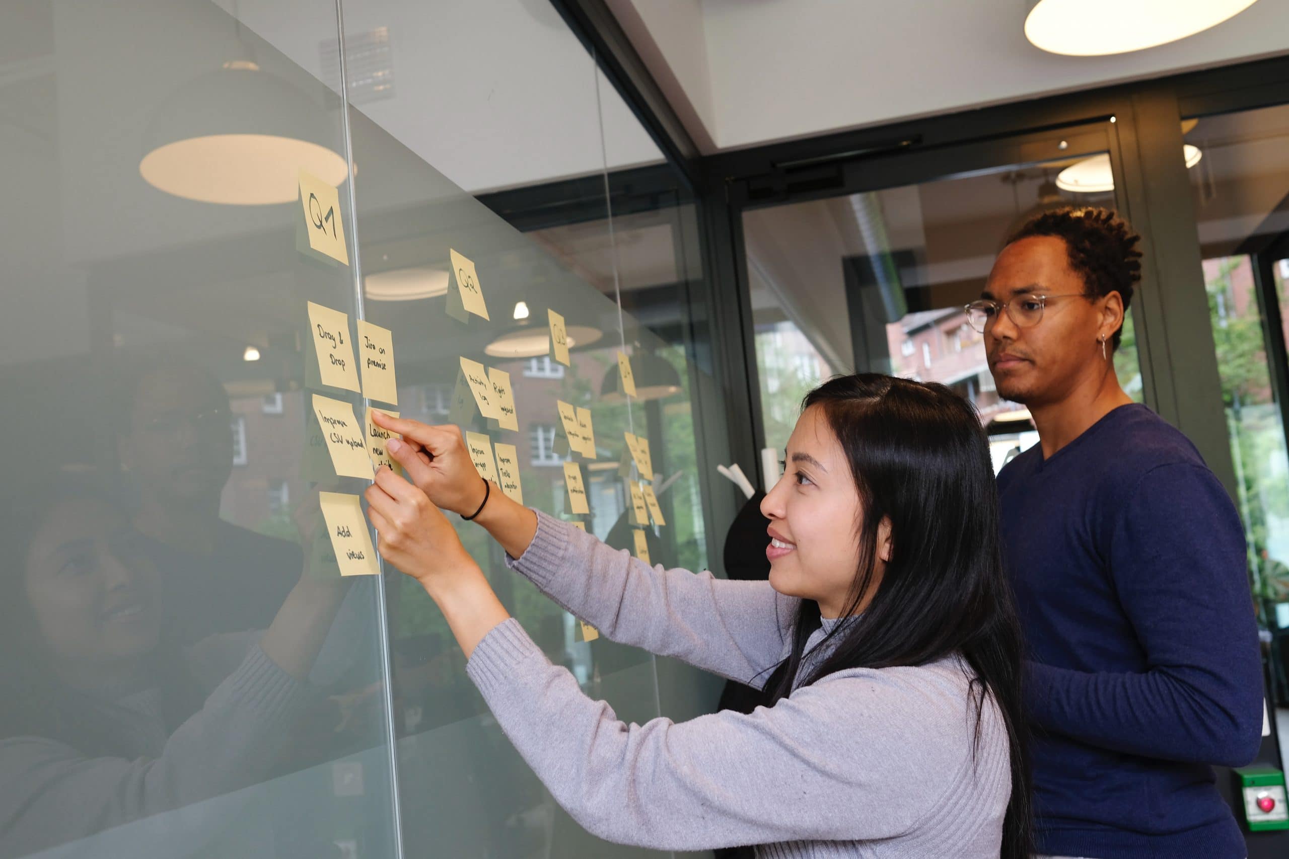 Quarterly planning and prioritization session. Kanban board roadmap.
